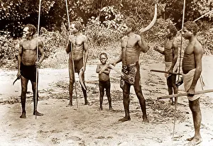 Aborigines: Aborigines with throwing sticks Queensland Australia