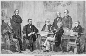 Frees: Abraham Lincoln frees slaves