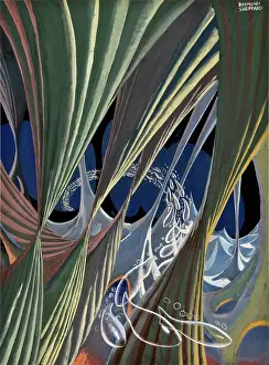 Stalactites: Abstract painting featuring see-through fish