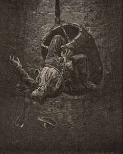 1869: Accident in a mine shaft, 1869. Wood engraving