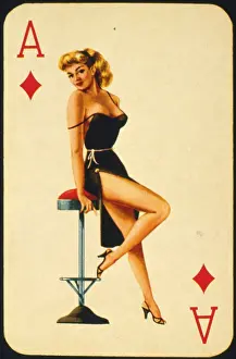 Perching: Ace of Diamonds playing card with blonde pinup