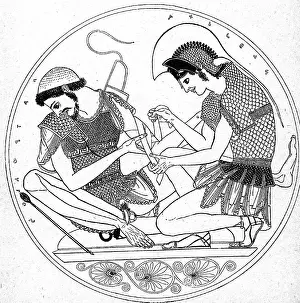 Achilleus: Achilles, Greek hero, half length, dressing the