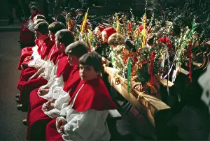 Acolytes: Acolytes and children with Easter bushes in the