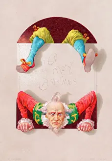 Contortionist: Acrobatic clown on a Christmas card