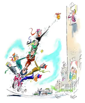 Acrobats: Acrobats on motorcycle throwing present
