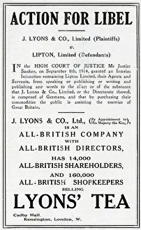 Shopkeepers: Action for Libel, Lyons v Lipton, WW1