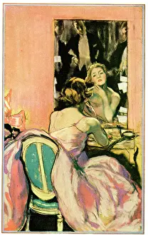 Backstage: Actress in dressing room preparing her makeup