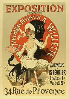 Easel: Advertisement for Adolphe Willette art exhibition