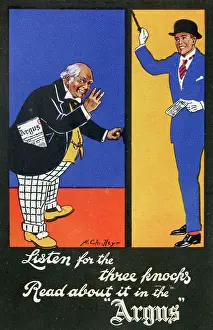 Argus: Advert for The Argus newspaper, Listen for the Three Knocks