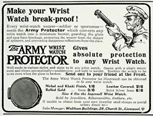 Wristwatches: Advert for the Army wrist watch protector 1916