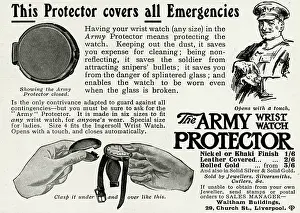 Timepiece: Advert for The Army wrist watch protector 1916