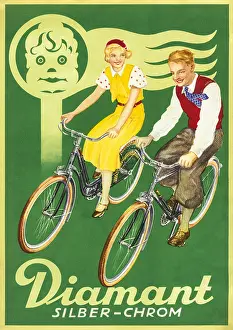 Silber: advertising, bicycle Diamant, Silber-Chrom, two