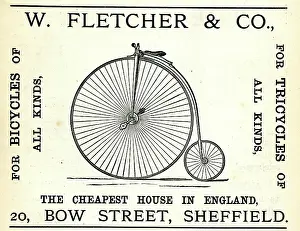 Bicycles: Advert Bicycle W. Fletcher Penny Fathing