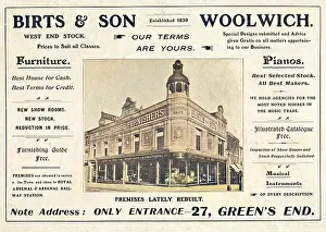 Pianos: Advertisement for Birts & Son, Woolwich, SE London