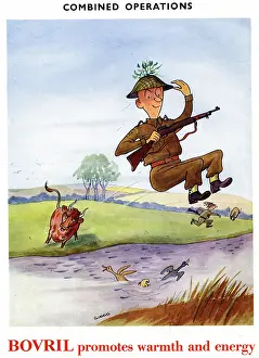 Khaki: Advert for Bovril, Home Guard and bull, WW2