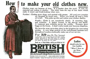 Renovating: Advertisement for British Tailoring and Repairing, WW1