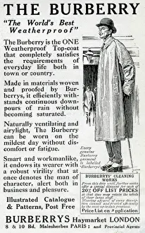 Weatherproof: Advert for Burberry weatherproof top coat 1914