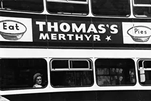 Merthyr: Advert on bus for Thomas's, Merthyr - Eat Pies