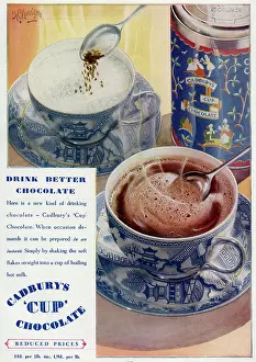 Flakes: Advert for Cadbury's cup chocolate 1930