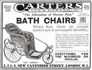Appointment: Advert for Carters wicker bath-chair 1910