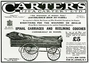 Wheelchair: Advert for Carters wounded or invalid recliner 1917