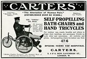Wheelchair: Advert for Carters wounded or invalid wheelchair 1915