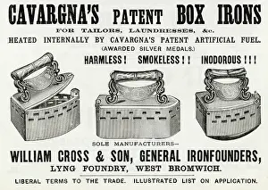 Internally: Advert for Cavargna's patent Box Irons 1888
