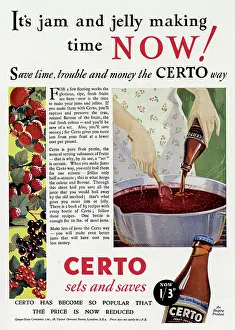 Raspberries: Advert for Certo for making home made Jam 1934