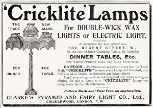 Lamps: Advert for Clarke's cricklite lamps 1903