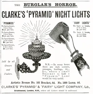 Bracket: Advert for Clarke's Pyramid Night Lights 1894