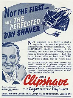 Shavers: Advert for Clipshaver eletric dry shaver 1937