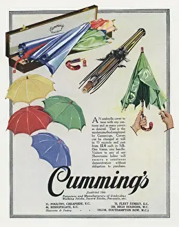 Cumming: Advertisement for Cumming's umbrellas