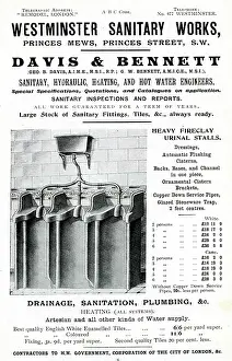 Sanitary: Advert, Davis & Bennett, heavy fireclay urinal stalls