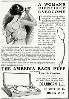 Toilette: Advert for Dearborn Ltd, the Ambedia Back Puff 1922