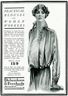 Satin: Advert for Debenham & Freebody blouse for women workers WWI