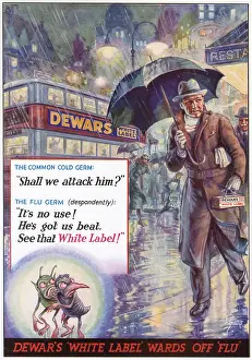 Preventative: Advert for Dewar's White Label whisky vs. flu 1936