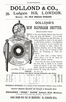 Diaphragm: Advert for Dollond's new diaphragm shutter 1892