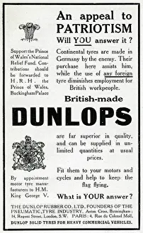 Dunlops: Advertisement for Dunlop tyres, WW1