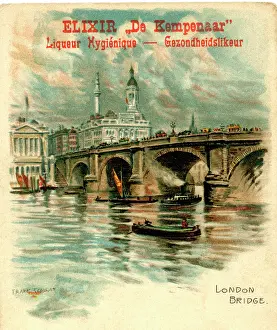 Digestive: Advert, Elixir de Kempenaar, with view of London Bridge