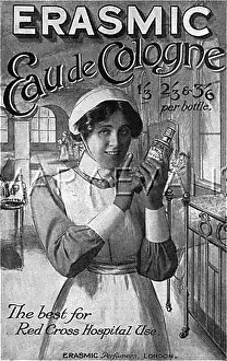 Erasmic: Advert for Erasmic Eau de Cologne for hospital use 1915
