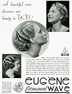 Waved: Advert for Eugene permanent wavy hair 1937