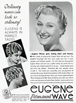 Waved: Advert for Eugene permanent wavy hair 1937