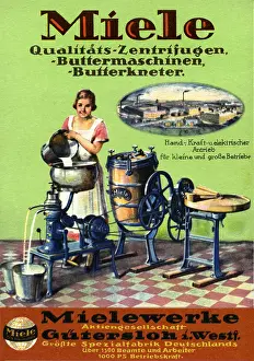 Centrifuge: advertising, farmer is changing milk into butter