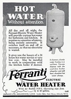 Boiler: Advert for Ferranti - electric water heaters 1933