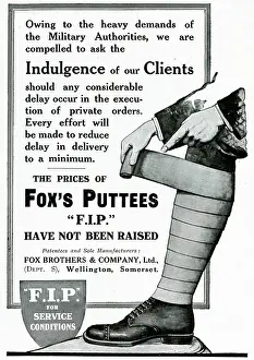 Puttees: Advert for Fox's Puttees military authorities 1914