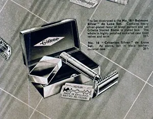 Razor: Advertisement for Gillette safety razor and blades