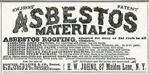Cement: Advert for H. W Johns, asbestos materials for roofing 1875