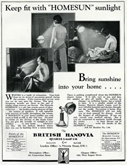 Sunbed: Advert for Hanovia Sunlamp 1929