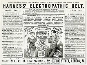 Electropathic: Advert for Harness Electropathic Corset Belts 1886