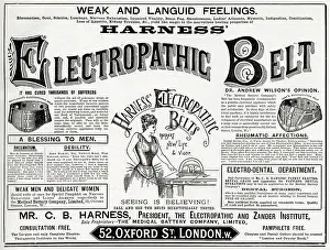 Electropathic: Advert for Harness Electropathic Corset Belts 1892